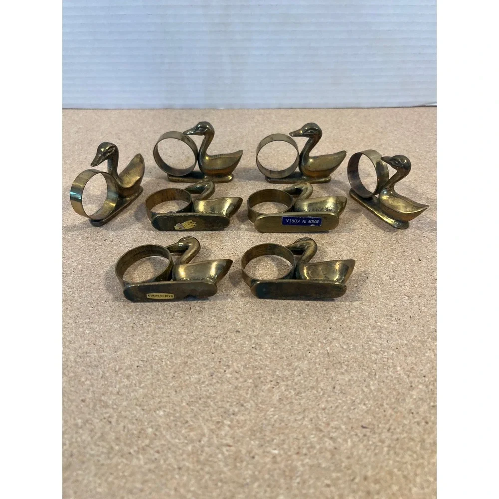 Vintage Solid Brass Swan Napkin Rings Set of 8 Duck Waterfowl Table Decor Gold